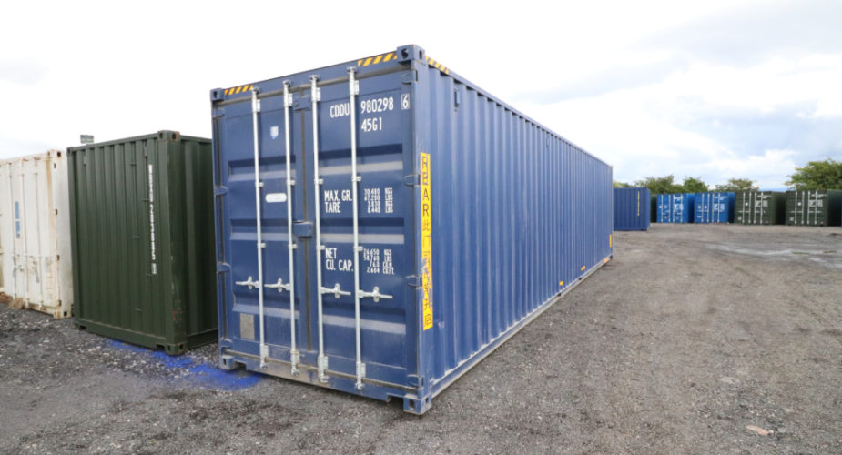  40ft High Cube New 'One Trip' Tunnel Shipping Container - External view with doors closed	