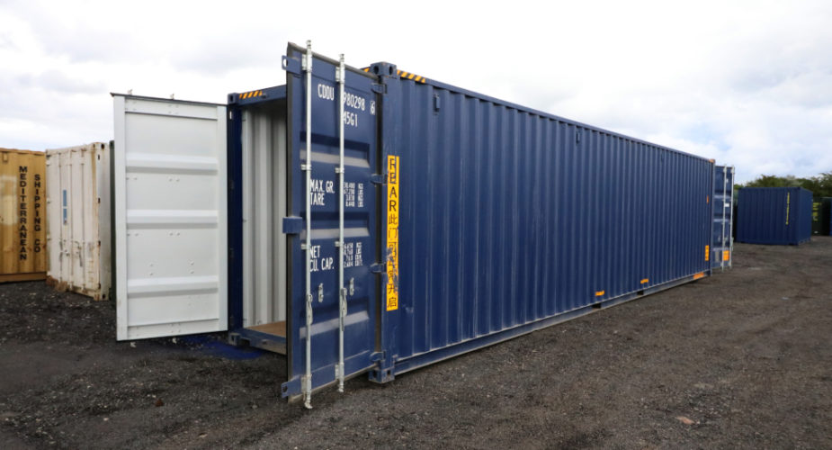  40ft High Cube New Tunnel Shipping Container - External view with doors open	